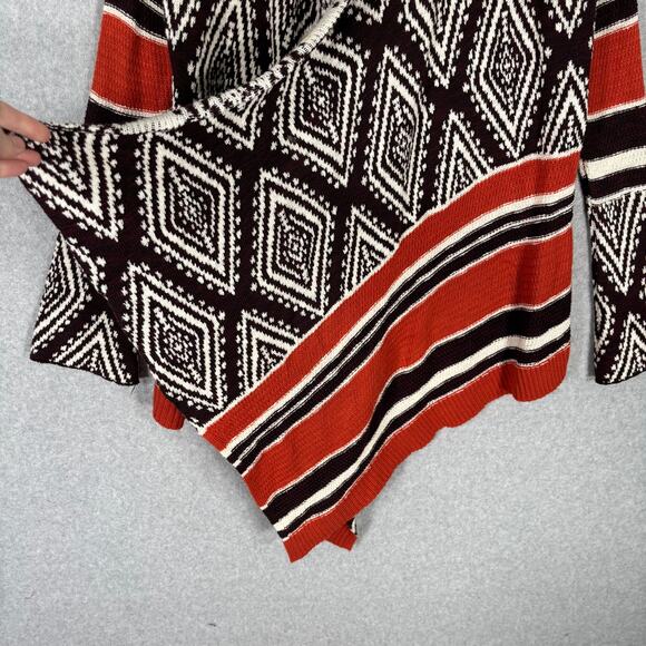 Knox Rose Cardigan Sweater Womens XS Orange Brown‎ Aztec Southwest Boho Tribal - Picture 6 of 11